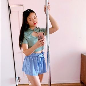 Blue pastel paper bag shorts